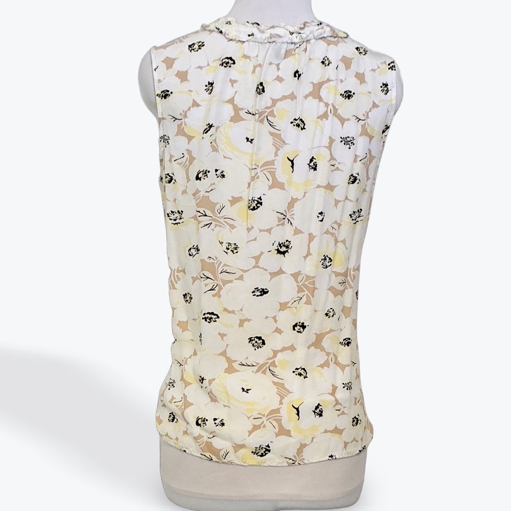Talbots Ruffle Neck Shell Layered Floral Sleeveless‎ Blouse P231075014 Cream LP - Picture 4 of 10